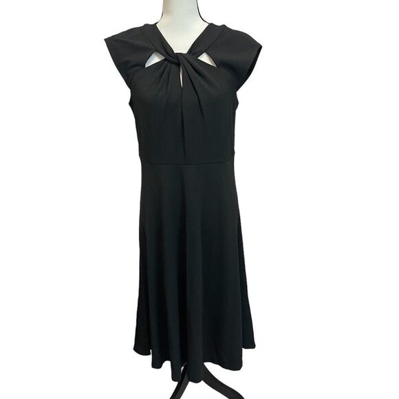 DKNY Women's Short Sleeve Scuba Crepe Twist Neck Midi, Black size 10 - Picture 4 of 5